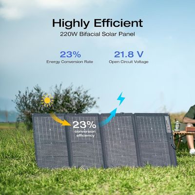 220 Watt taşınabilir güneş paneli katlanabilir iki yüzlü monokristalin açık hava için