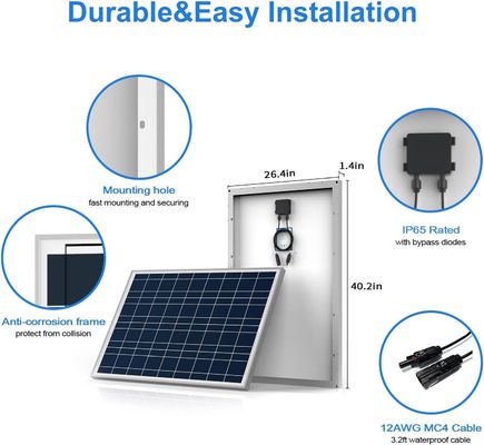 Polikristalin Balkon Güneş Panelleri Şebekeden 100 Watt 12 Volt