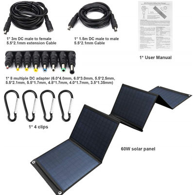 Kamp yapmak için 5V USB ile 60W yüksek verimli katlanabilir güneş paneli, cep telefonu